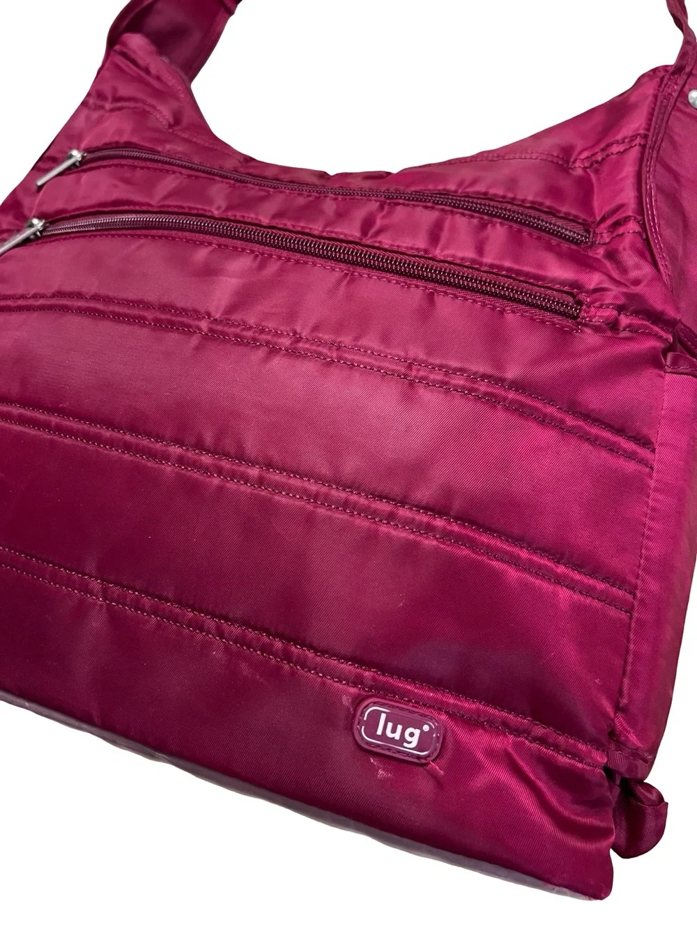 Lug Magenta Travel Crossbody Bag Hidden Water Bottle Pocket Organizer Purse